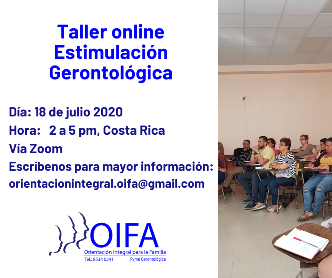 El próximo 18 de julio tendremos Taller virtual para cuidadores. Se brinda certificado. ¡Te esperamos!