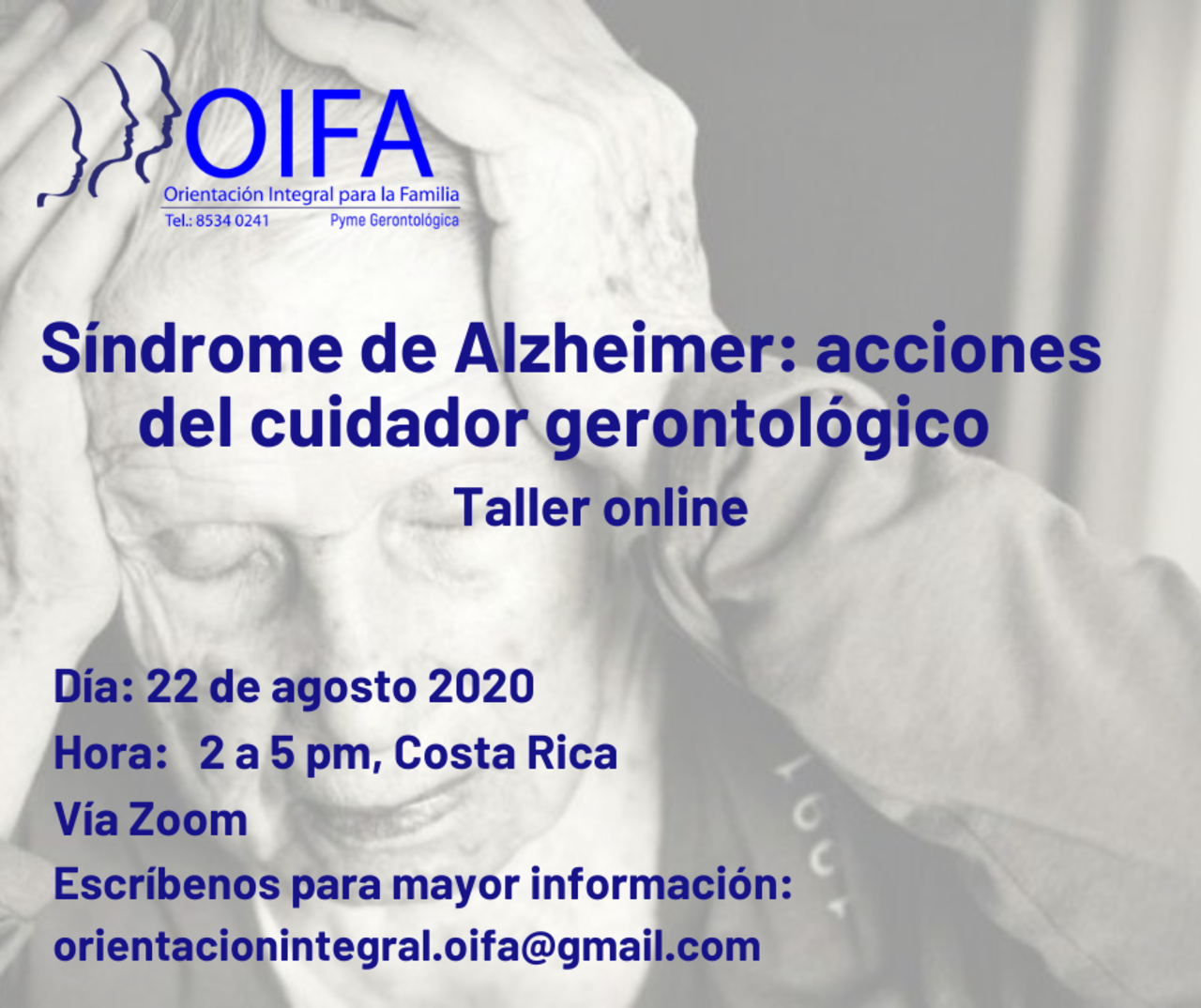 Taller para cuidadores de mayores donde aprenderemos sobre el Síndrome Alzheimer, cómo actuar ante algunas conductas y cómo generar actividades con sentido para la persona adulta mayor.